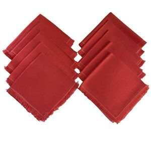 Lot of 10  Cloth Napkins Coral 11" x 10" Solid Pattern Fringe Dining Luncheon